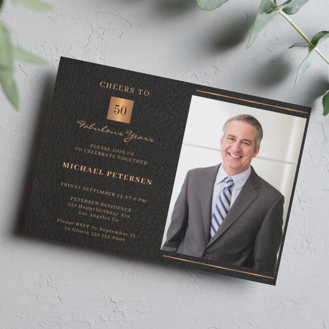 Invitación 50.º cumpleaños personalizado elegante de oro negr (Subido por el creador)