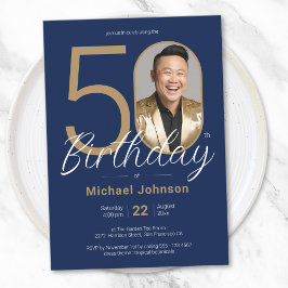 Invitación 50.º cumpleaños Personalizado simple azul de la ma