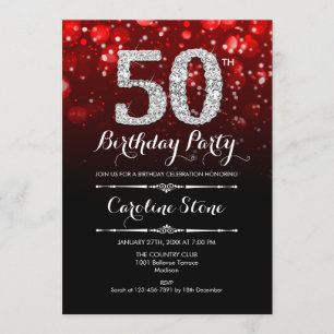 Invitación 50.º cumpleaños - Plata negra roja