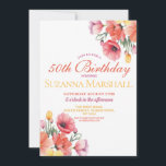 Invitación 50.º cumpleaños primavera verano floral<br><div class="desc">50.ª amapola - Diseño de verano floral de primavera - Cambie el texto para que se adapte a su fiesta. Cambiar a cualquier edad.</div>