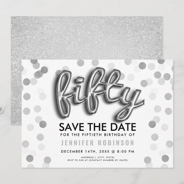 Invitación 50.º cumpleaños Purpurina Confetti (Anverso / Reverso)