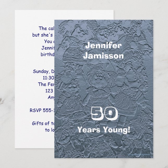 Invitación 50.º cumpleaños Rag Dolls Silver Blue (Anverso / Reverso)