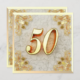 Invitación 50.º cumpleaños Regal Gold Marble Greeting o