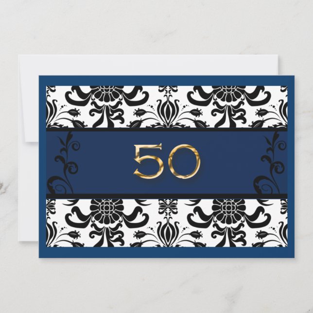 Invitación 50.º cumpleaños, Relieve metalizado dorado, invita (Anverso)