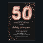 Invitación 50.º cumpleaños - Rosa Globos de Oro Negro<br><div class="desc">50.ª invitación a la fiesta de cumpleaños. Elegante diseño en falso rosa purpurina dorado y negro. Características de la tarjeta de invitación número de oro rosa 50 globos y tipo de letra del guión. Perfecto para una elegante celebración de cumpleaños. Mándame un mensaje si necesitas edad personalizado.</div>