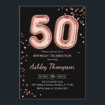 Invitación 50.º cumpleaños - Rosa Globos de Oro Negro<br><div class="desc">50.ª invitación a la fiesta de cumpleaños. Elegante diseño en falso rosa purpurina dorado y negro. Características de la tarjeta de invitación número de oro rosa 50 globos y tipo de letra del guión. Perfecto para una elegante celebración de cumpleaños. Mándame un mensaje si necesitas edad personalizado.</div>