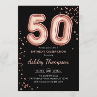 50.º cumpleaños - Rosa Globos de Oro Negro