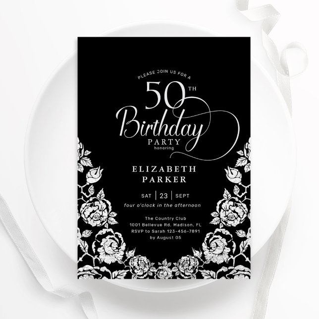 Invitación 50.º cumpleaños Rosas de plata negra (Subido por el creador)