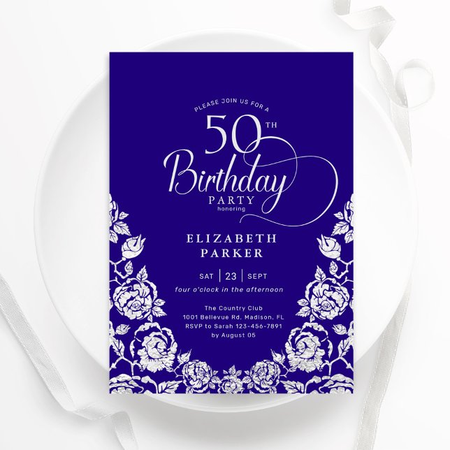 Invitación 50.º cumpleaños Rosas de Plata Púrpura (Subido por el creador)