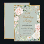 Invitación 50.º cumpleaños Sage Green Gold acuarela Floral<br><div class="desc">Magnífico falso dorado cortado salvia verde con flores delicadas de color rosado. Falsas letras de oro. Esta invitación es perfecta para la bella mujer que cumple 50 años. Tan moda y sofisticada como ella. Una elegante invitación de cumpleaños número 50. Me ha gustado crear este diseño para ti. Zazzle garantiza...</div>