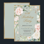 Invitación 50.º cumpleaños Sage Green Gold acuarela Floral<br><div class="desc">Magnífico falso dorado cortado salvia verde con flores delicadas de color rosado. Falsas letras de oro. Esta invitación es perfecta para la bella mujer que cumple 50 años. Tan moda y sofisticada como ella. Una elegante invitación de cumpleaños número 50. Me ha gustado crear este diseño para ti. Zazzle garantiza...</div>