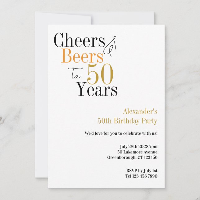 Invitación 50.º cumpleaños Saludos y cervezas Fiesta mínimo (Anverso)