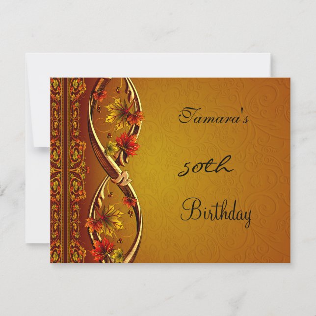 Invitación 50.º cumpleaños Viejo Oro Rojo Floral Elegante inv (Anverso)