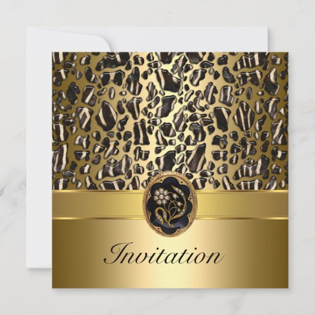Invitación 50.º cumpleaños Wild Black Cream Gold jewel 3 (Anverso)