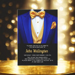 Invitación 50.º evento de cumpleaños Royal Blue and Gold Tuxe<br><div class="desc">Celebre con estilo esta invitación al evento de cumpleaños Royal Blue y Gold Tuxedo, exuberante elegancia y sofisticación. El elegante fondo negro y los brillantes acentos dorados marcan la tónica de una aventura de lujo, perfecta para una celebración de un hito. Con su refinado diseño inspirado en el esmoquin, esta...</div>