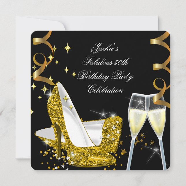 Invitación 50.º Fabuloso Purpurina de Oro de tacones altos Cu (Anverso)