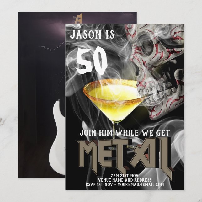 Invitación 50.º festín Metalizado invito al GÓTICO de guitarr (Anverso / Reverso)