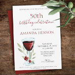 Invitación 50.º Fiesta de acuarela de vino rojo<br><div class="desc">50.ª Invitación a la Fiesta de la Acuarela de Vino Rojo. 50.ª invitación para la fiesta de cumpleaños. Invitación con acuarela de cristal de vino tinto, rosas y ramas sobre fondo blanco. El texto es totalmente personalizable - personalizarlo con tu nombre, cualquier edad - 30.º 40.º 50.º 60.º 70.º 80.º...</div>