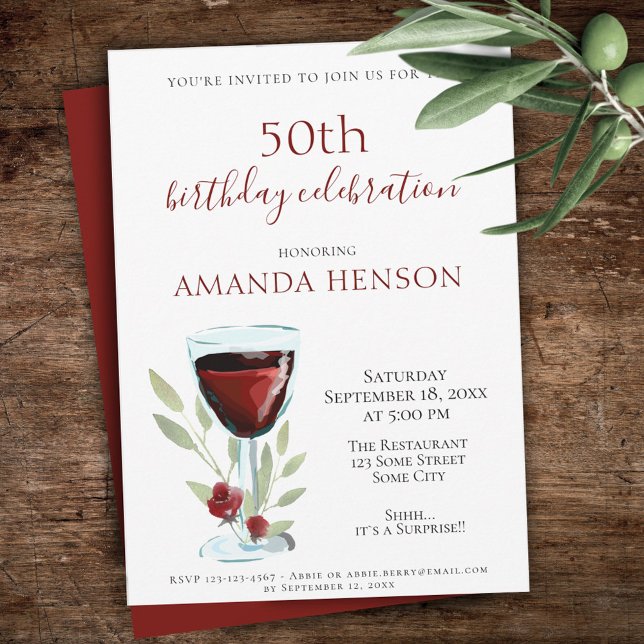 Invitación 50.º Fiesta de acuarela de vino rojo (Subido por el creador)