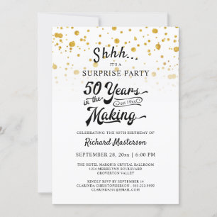 Invitación 50.º Fiesta de sorpresas Retro Gold Confetti