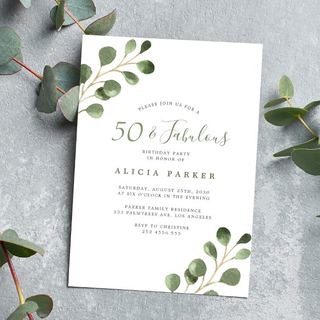 Invitación 50.º fiesta elegante de eucalipto (Subido por el creador)