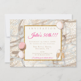 Invitación 50.º Fiesta Glamuroso de oro de flautas de confeti