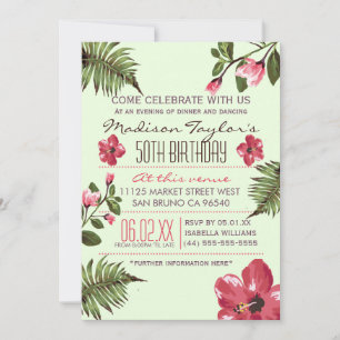 Invitación 50.º Fiesta Hibiscus exótico y hojas de palmeras t