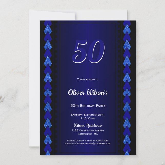 Invitación 50.º Fiesta negro y azul (Anverso)