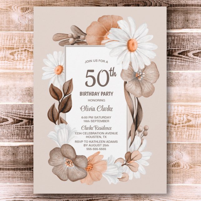 Invitación 50.º Fiesta rústico de Boho Floral (Subido por el creador)