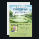 Invitación 50.º Fotomontaje de Fiesta del Cumpleaños de los H<br><div class="desc">Esta fiesta festiva y colorida 50 cumpleaños tiene un tema de golf y es ideal para un golfista. Cuenta con un carrito de golf con clubes de golf en un campo de golf, Mucho por personalizar para hacer apropiado para su propio evento así como una foto. Tenemos todos los ingredientes...</div>