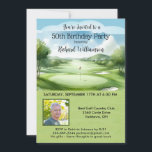 Invitación 50.º Fotomontaje de Fiesta del Cumpleaños de los H<br><div class="desc">Esta fiesta festiva y colorida 50 cumpleaños tiene un tema de golf y es ideal para un golfista. Cuenta con un carrito de golf con clubes de golf en un campo de golf, Mucho por personalizar para hacer apropiado para su propio evento así como una foto. Tenemos todos los ingredientes...</div>