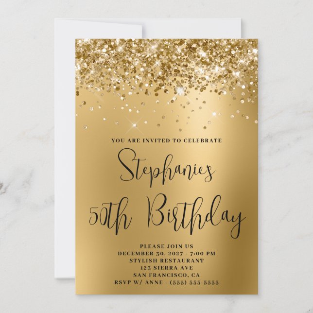 Invitación 50.º gradiente de oro Purpurinoso de cumpleaños (Anverso)