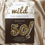 Invitación 50.º guión de globo de Relieve metalizado leopardo<br><div class="desc">Leopard Relieve metalizado Balloon Script Diseño de cumpleaños moderno. Los productos correspondientes se pueden encontrar en la colección de cumpleaños de adultos Leopard Relieve metalizado Balloon.</div>