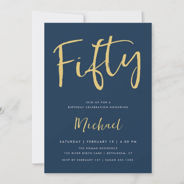 Invitación 50.º hito de oro azul de cumpleaños (Anverso)