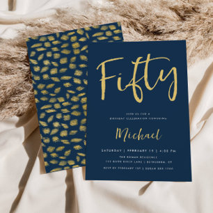 Invitación 50.º hito de oro azul de cumpleaños