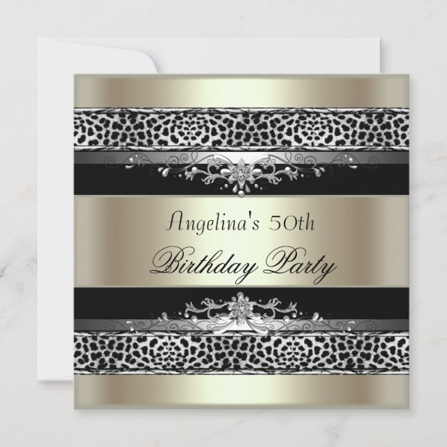 Invitación 50.º leopardo del partido de los cumpleaños crema  (Anverso)