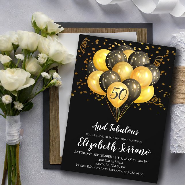 Invitación 50.º Nacimiento Negro Y Oro (Subido por el creador)
