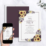 Invitación 50.º Nacimiento Plum Morado Sunflower acuarela<br><div class="desc">Celebra tu 50 cumpleaños con estilo con esta hermosa Invitación de color de agua de ciruela morada de girasol de cumpleaños 50! Con elegantes botánicos florales de ciruela y elementos de girasol, y un marco de ciruela morada, esta invitación hará que sus huéspedes se deslumbren. Además, puedes personalizar los detalles...</div>