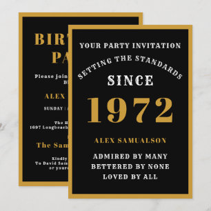 Invitación 50.º nombre de cumpleaños 1972 Moda elegante oro n