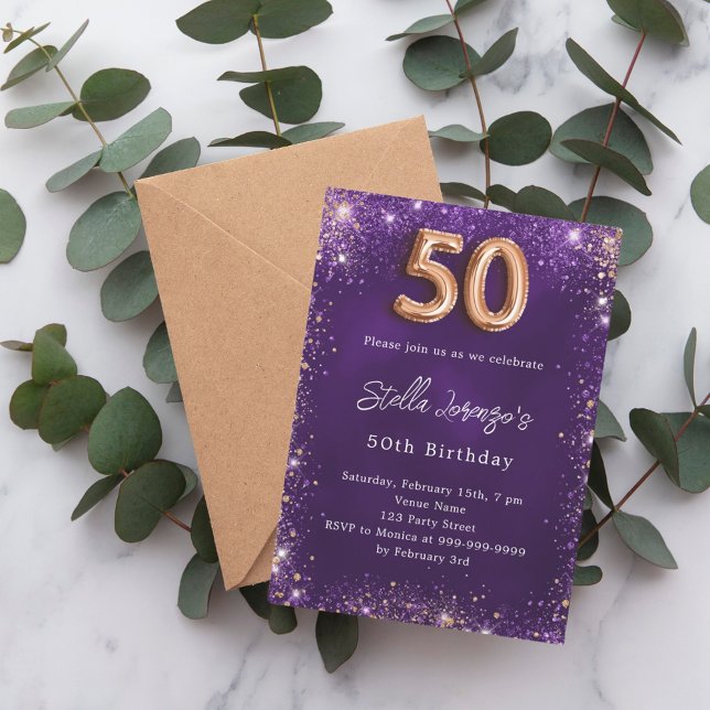 Invitación 50.º oro de rosa púrpura (Subido por el creador)