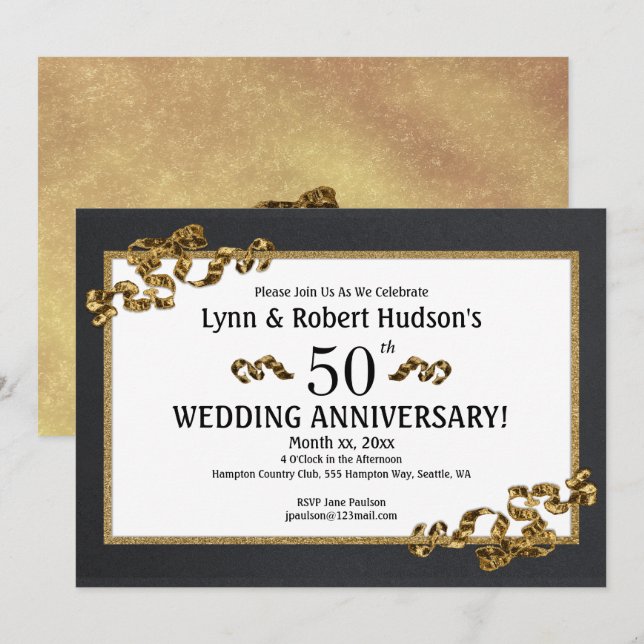 Invitación 50.º oro del aniversario Boda (Anverso / Reverso)
