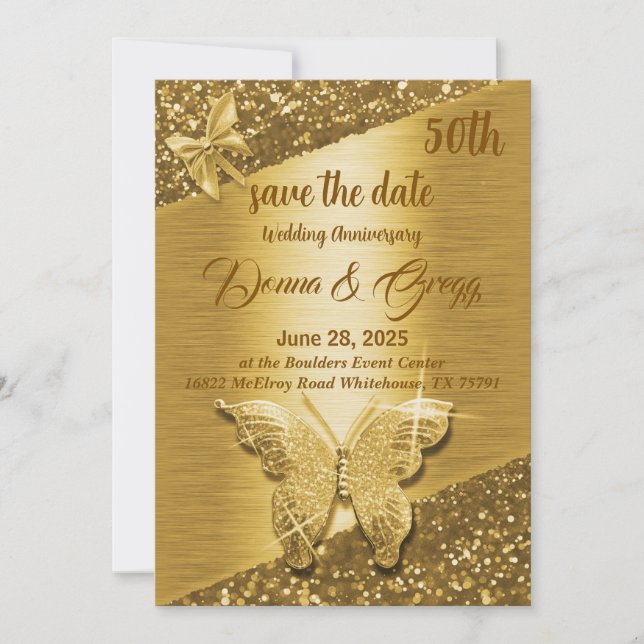 Invitación 50.º oro salva el aniversario del boda (Anverso)