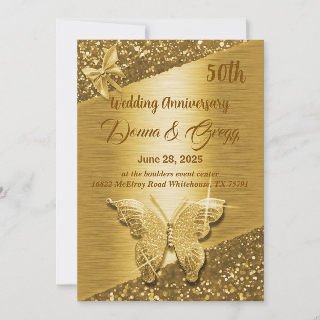 Invitación 50.º oro salva el aniversario del boda (Anverso)