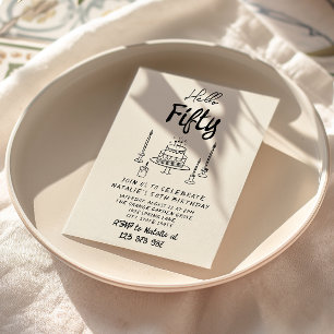 Invitación 50.º Pastel De Mano Retro Hola Cincuenta Cumpleaño