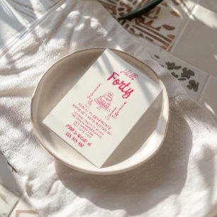 Invitación 50.º Pastel De Mano Rosa Hola Cincuenta Cumpleaños