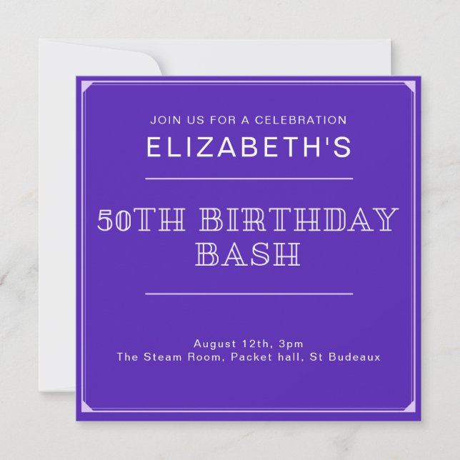 Invitación 50.º Personalizado de Bash de Cumpleaños (Anverso)
