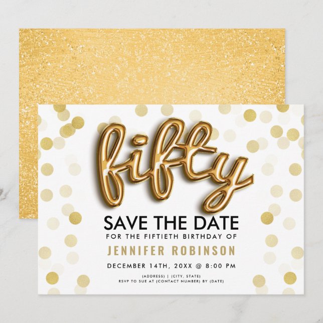 Invitación 50.º Purpurina Confetti de los Globos de Oro (Anverso / Reverso)