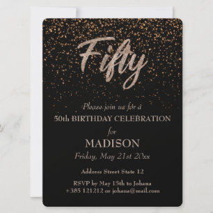 Invitación 50.º Purpurina de oro de cumpleaños