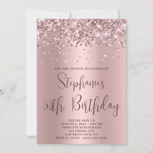 Invitación 50.º Purpurinoso de cumpleaños Rosa Oro