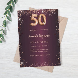 Invitación 50.º rosa burdeos de cumpleaños